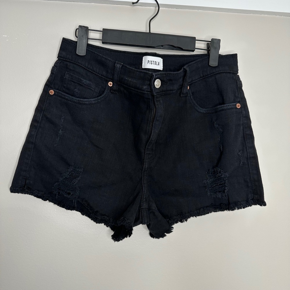 Pistola Women's Black Denim Shorts Size 29‎ Distressed Frayed Hem Casual Summer